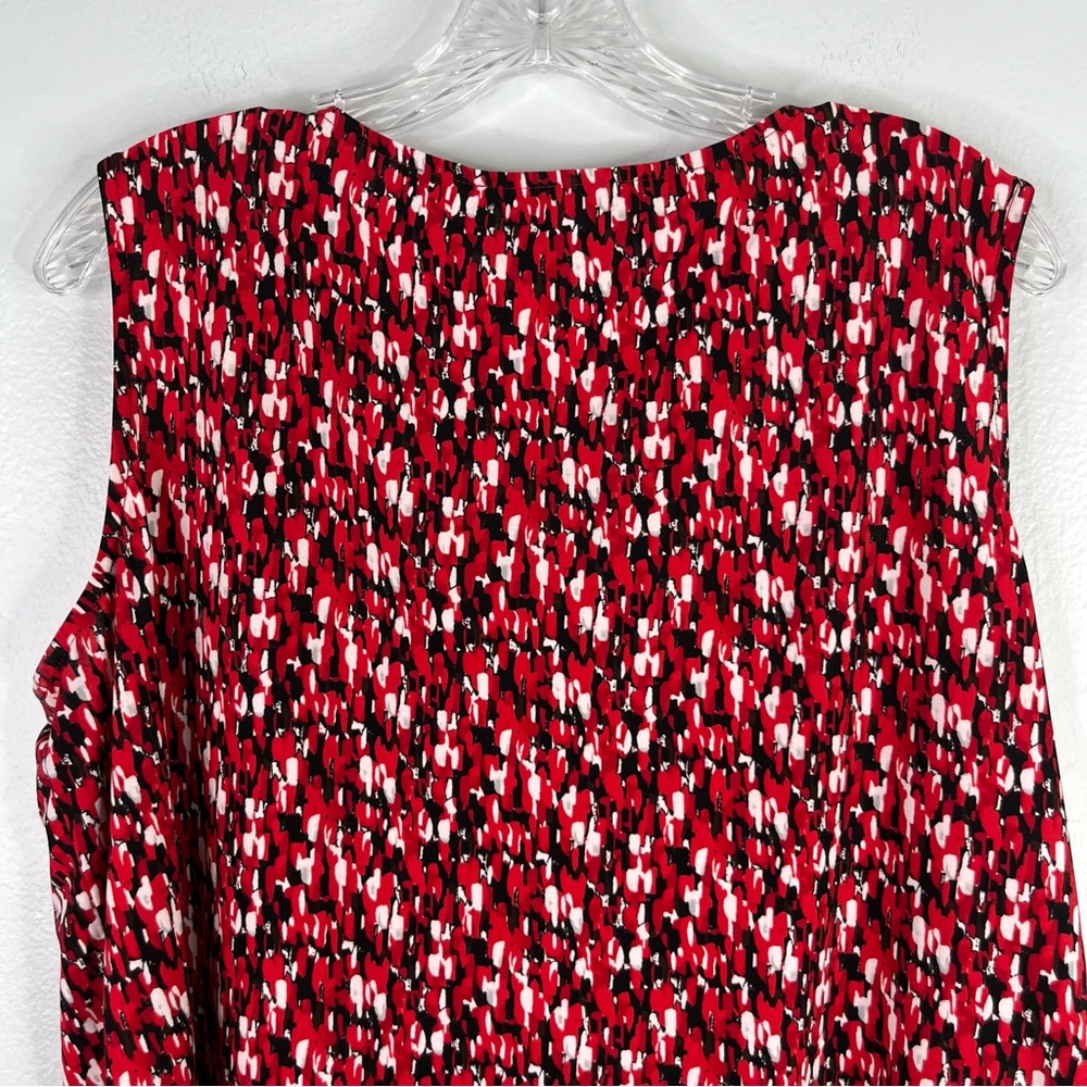 Jones Studio Top Women's 1X Red Black Abstract Keyhole Sleeveless Career Blouse - Picture 9 of 13